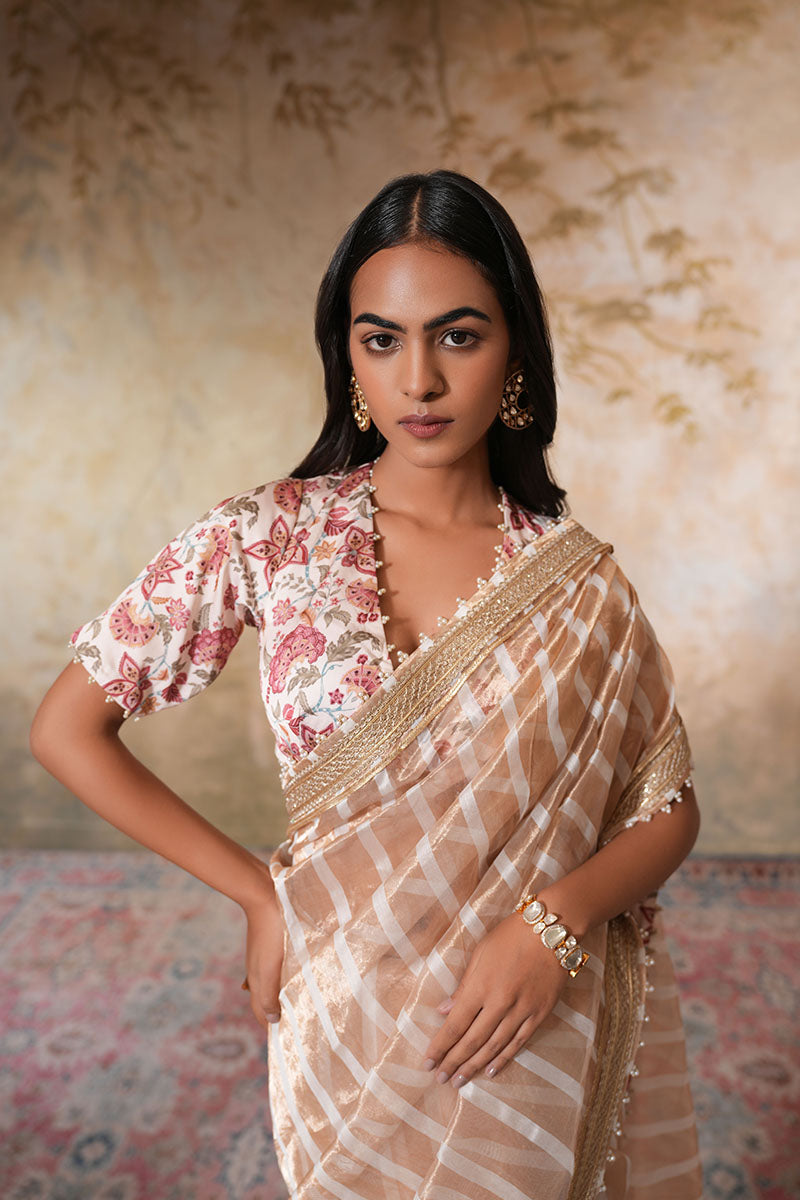 Zarina Pearl Tissue Silk Saree