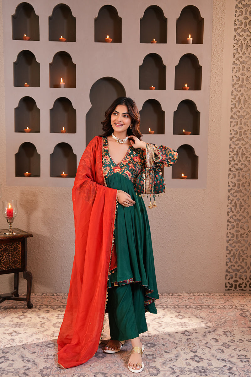 Sabz Chintz Anarkali Set With Dupatta