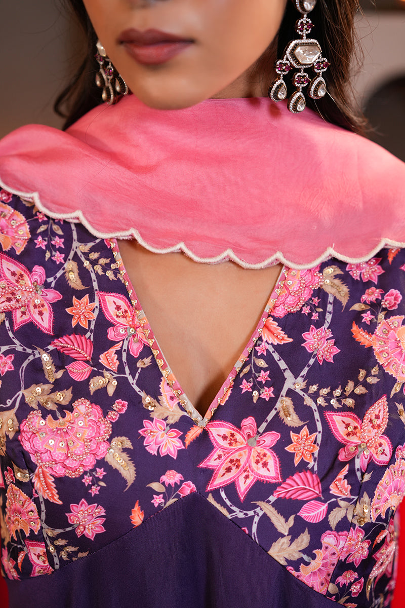 Banafshi Chintz Anarkali Set With Dupatta