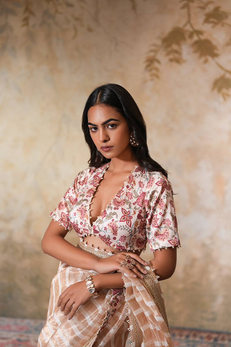 Zarina Pearl Tissue Silk Saree