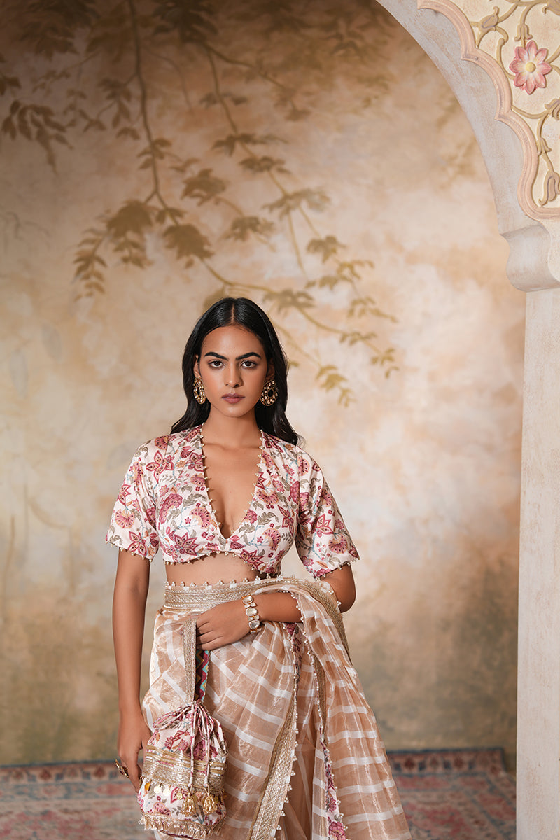 Zarina Pearl Tissue Silk Saree