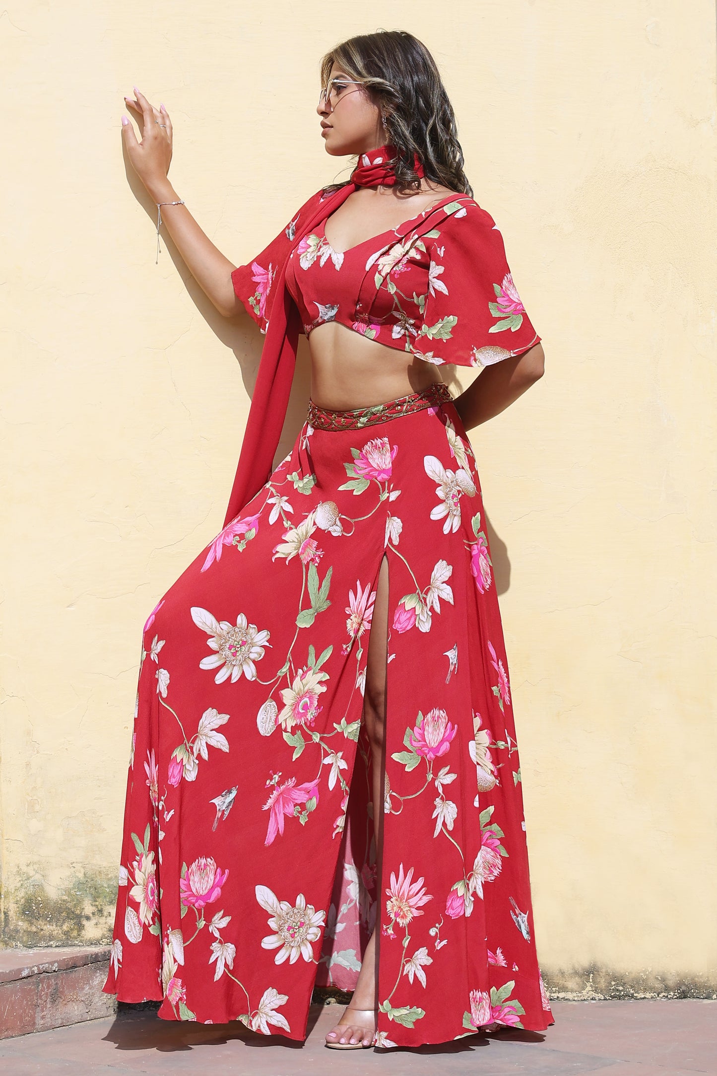 Side-slit lehenga set with dupatta