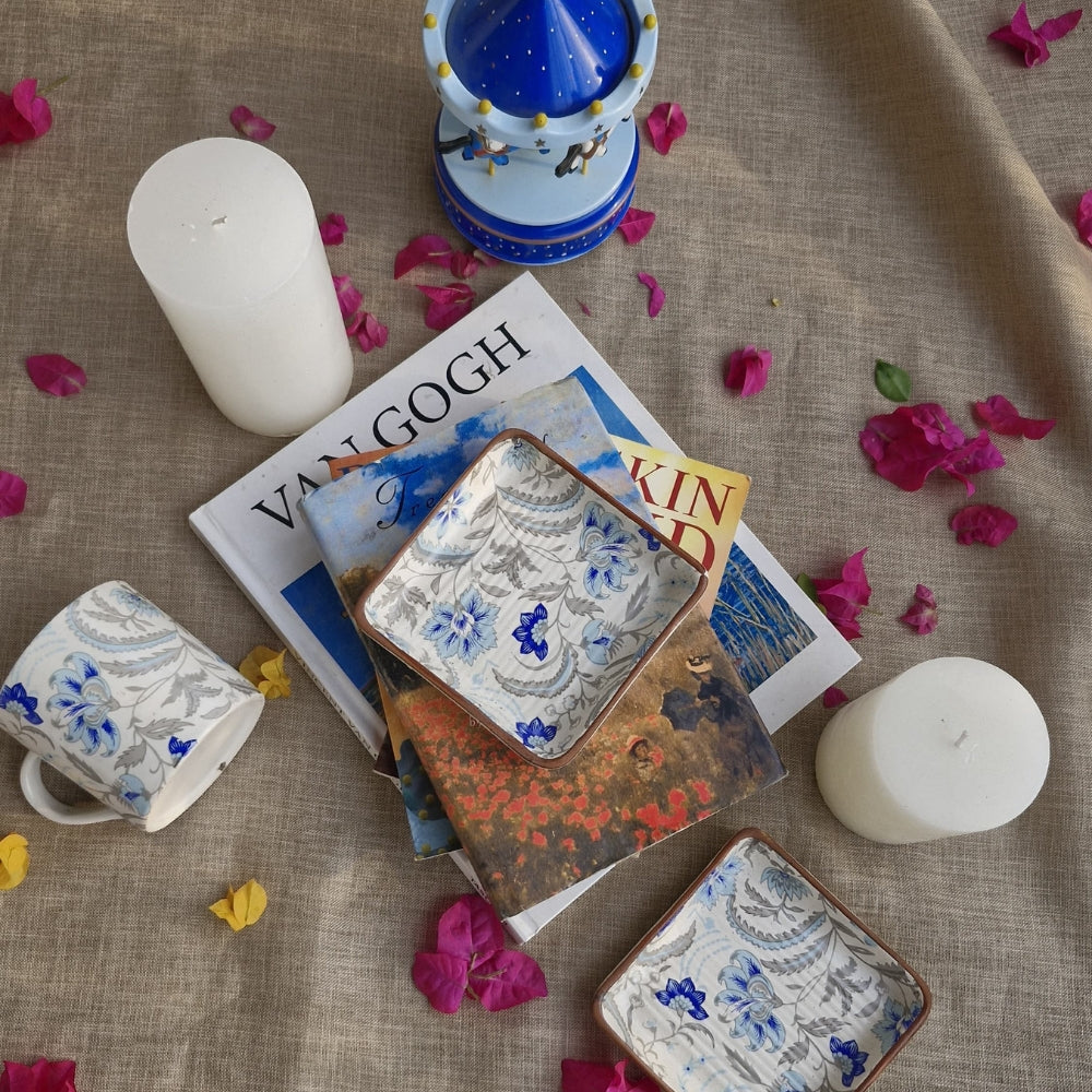 Decoupage Square plate | Blue