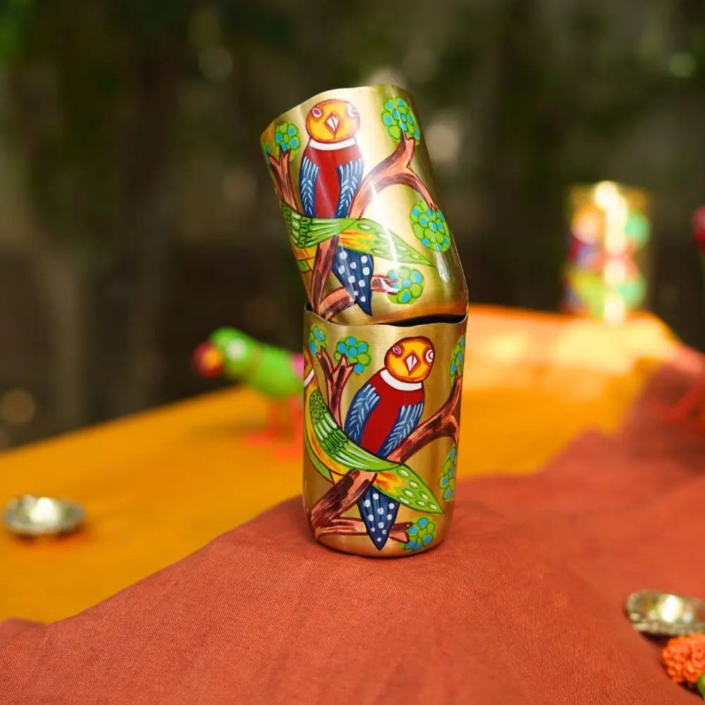 Housewarming Gifts | Handpainted Pure Brass Tumblers