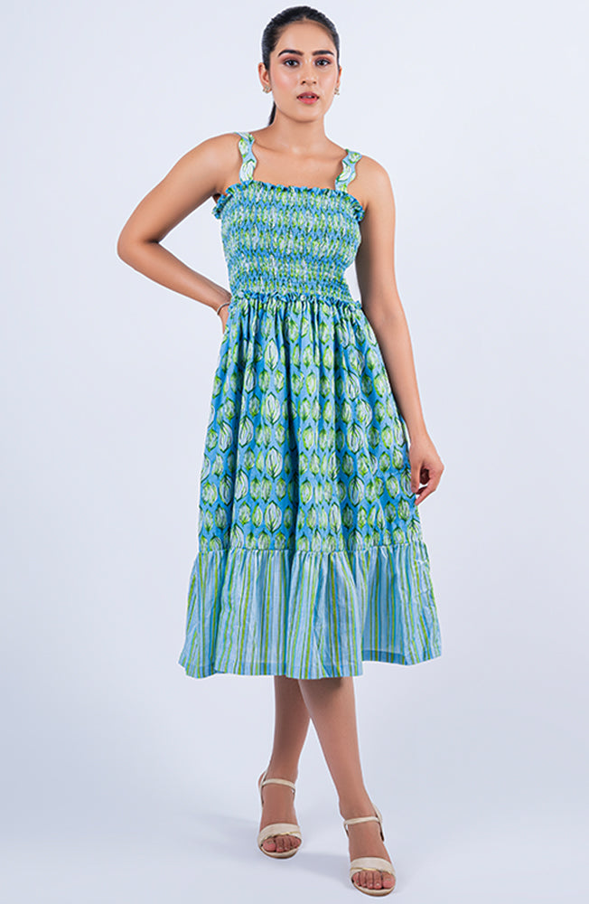 Bloom Bliss Long Dress (Blue)