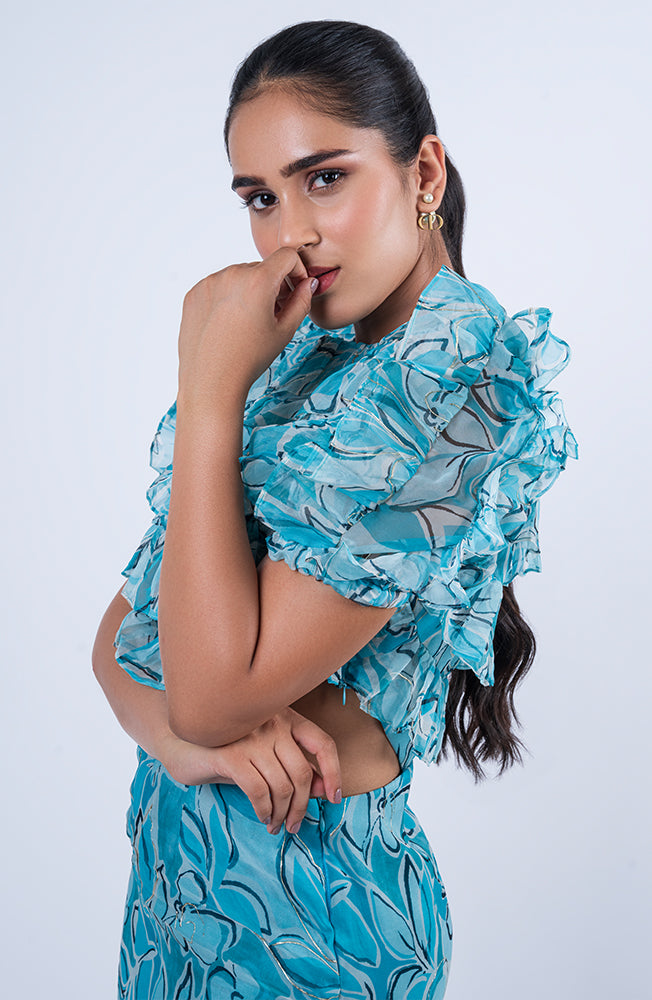 Oceanic Ruffle Chic Dress