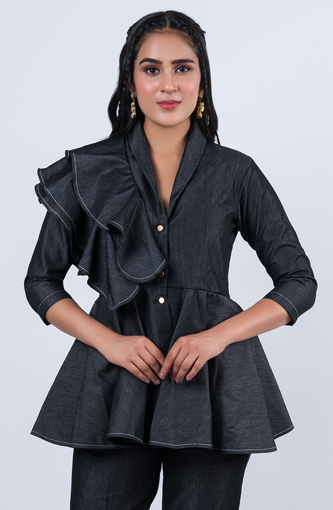 Frilly Denim Blouse