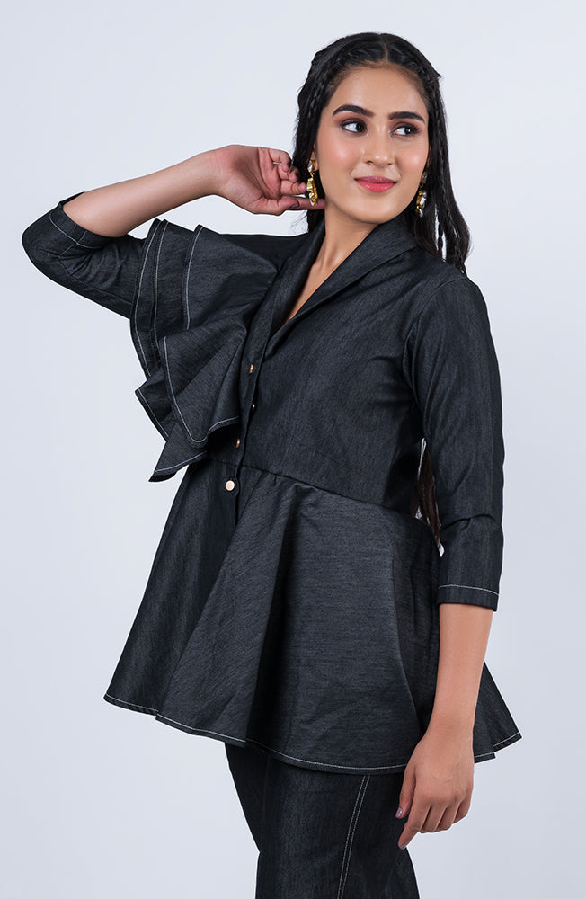 Frilly Denim Blouse