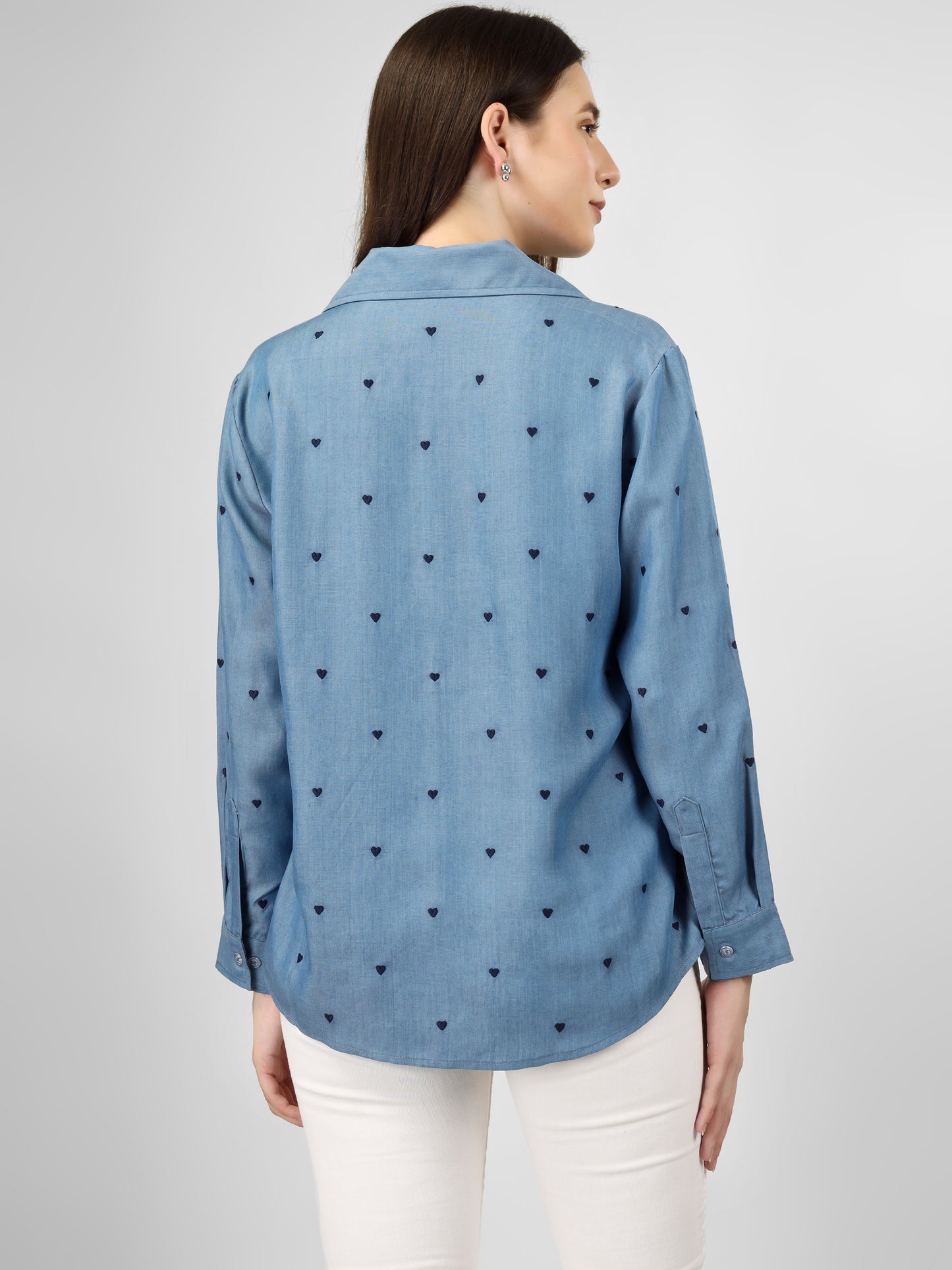 All hearts denim shirt with blue heart