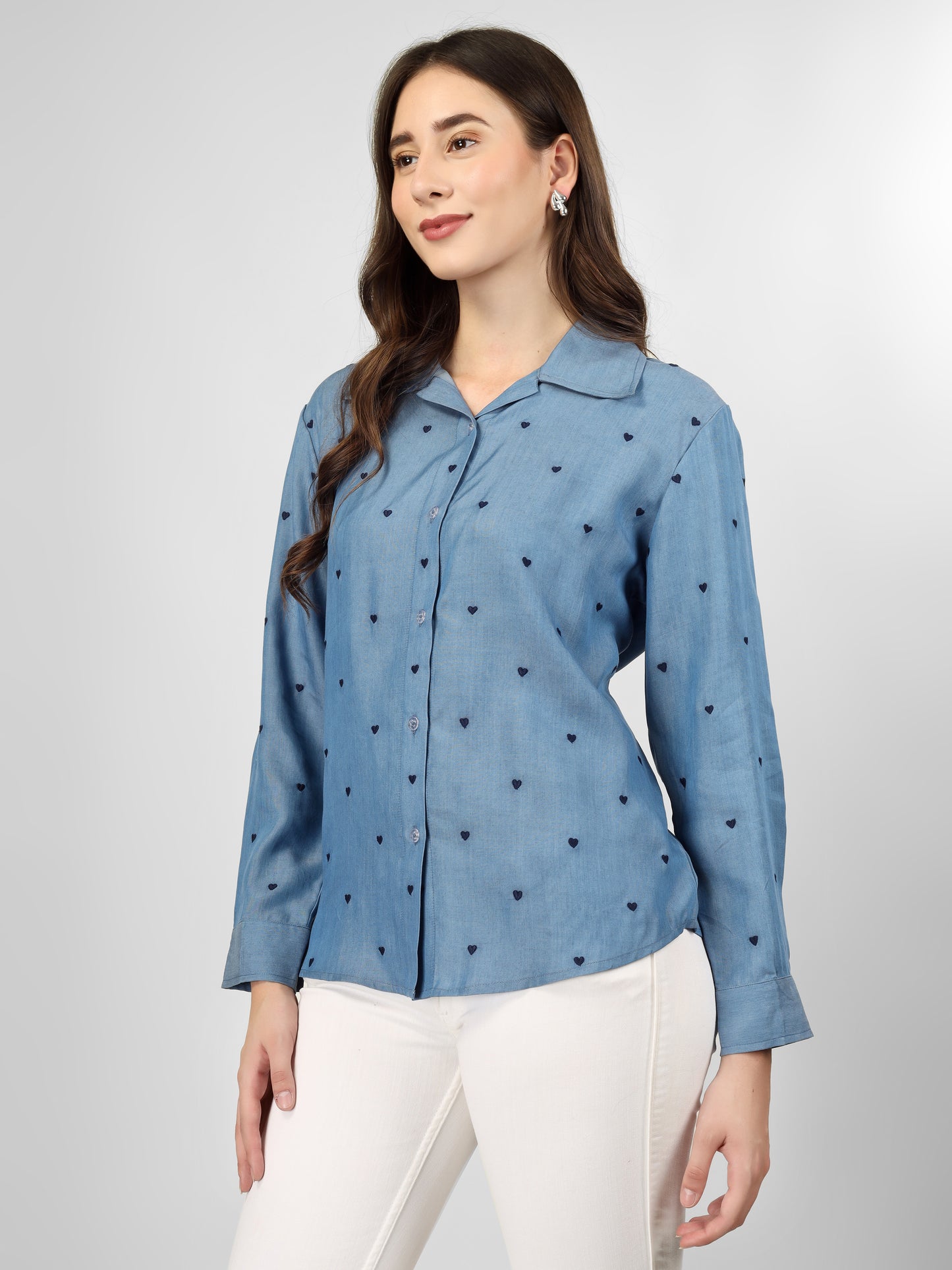 All hearts denim shirt with blue heart