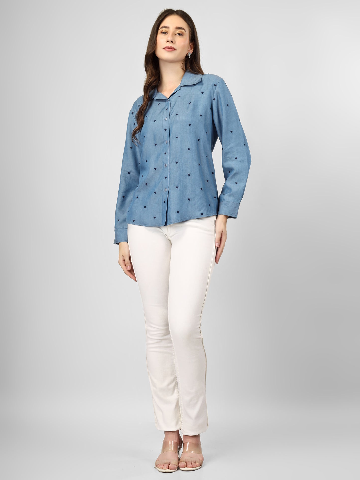 All hearts denim shirt with blue heart