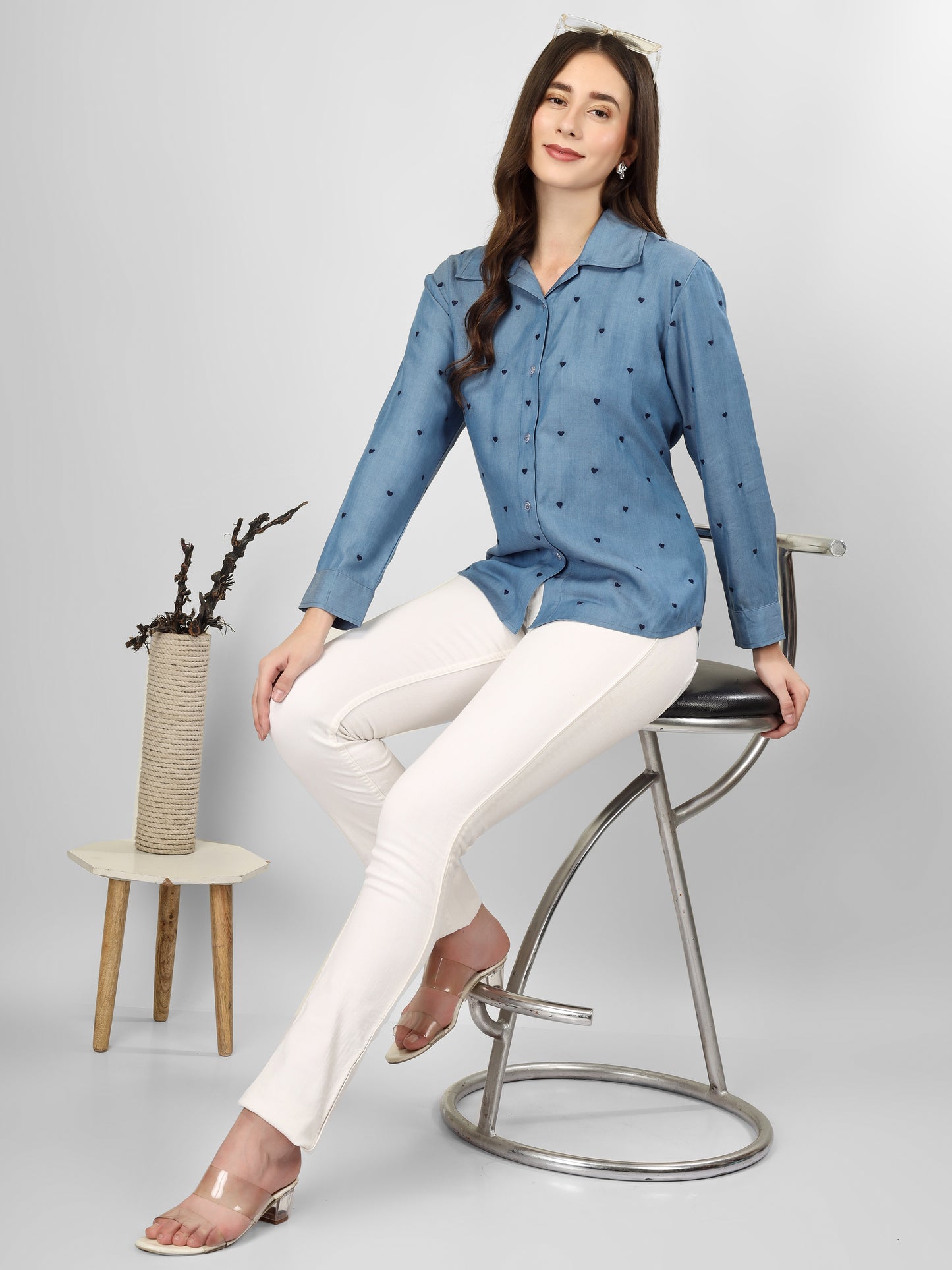All hearts denim shirt with blue heart
