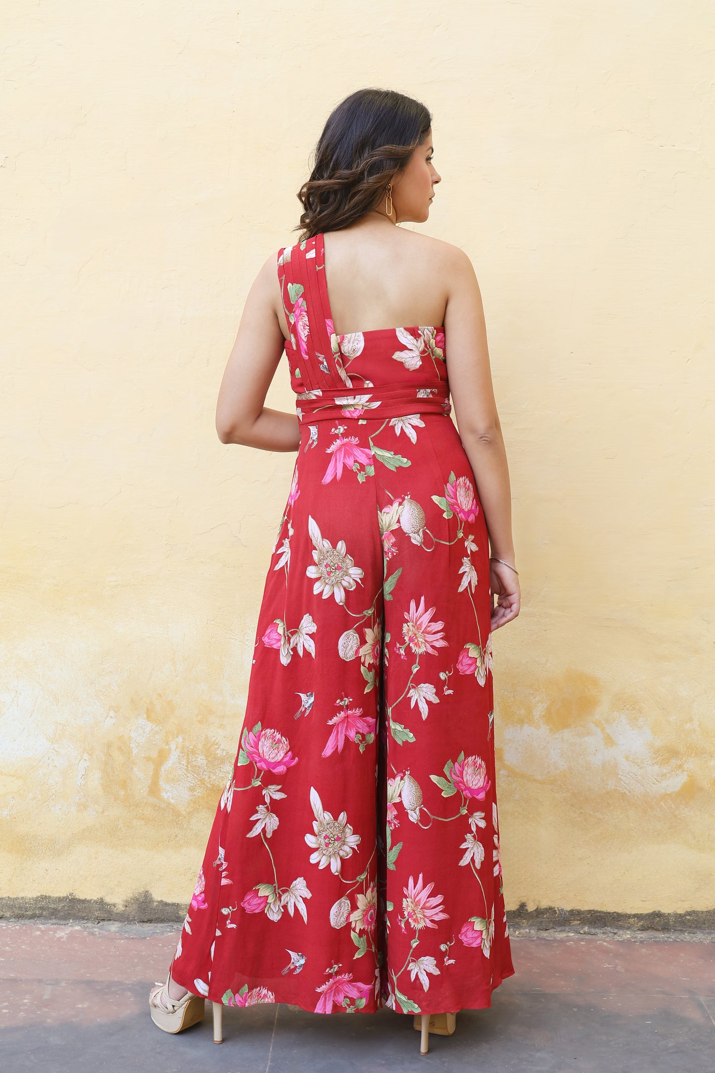 One-shoulder pleated jumpsuit online