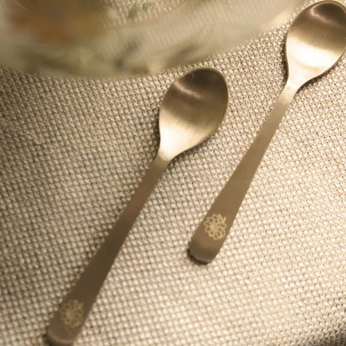 Pure brass dessert spoons | Set of 6 | Peony