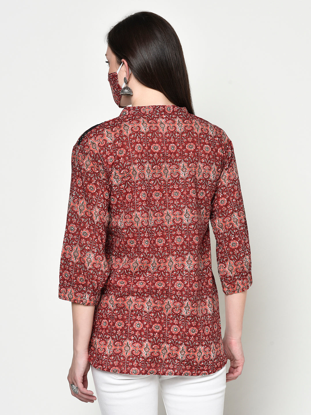 Pure Cotton Block-printed Top | Lace trim | Short sleeves | Ragini