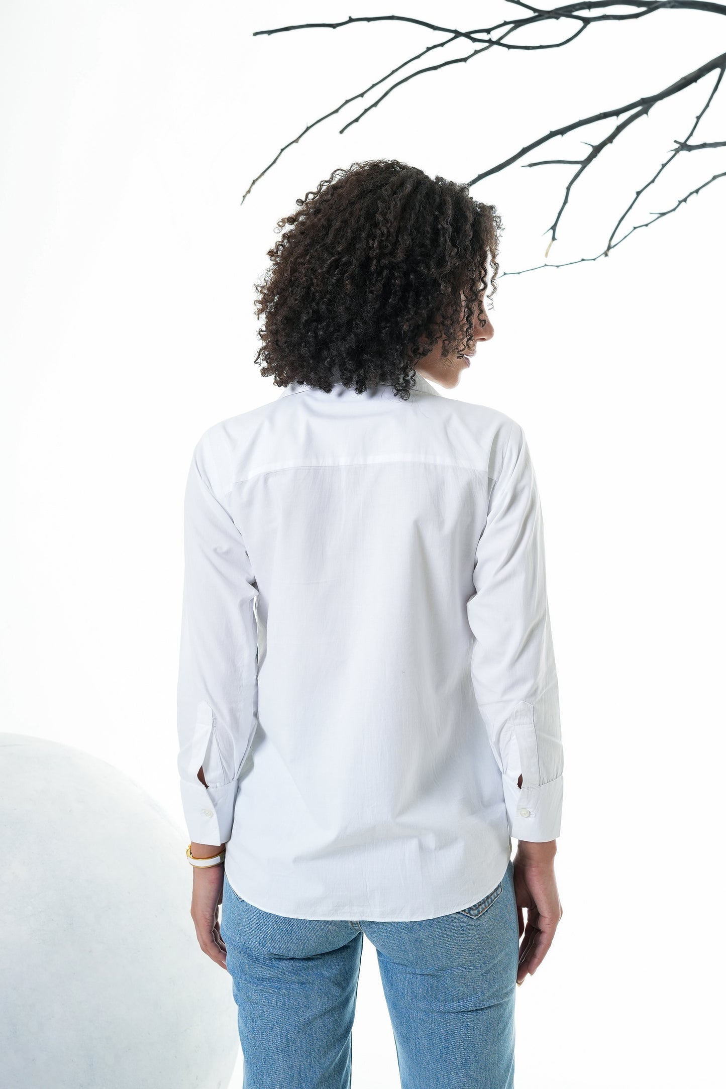 Denim Fringe White Shirt