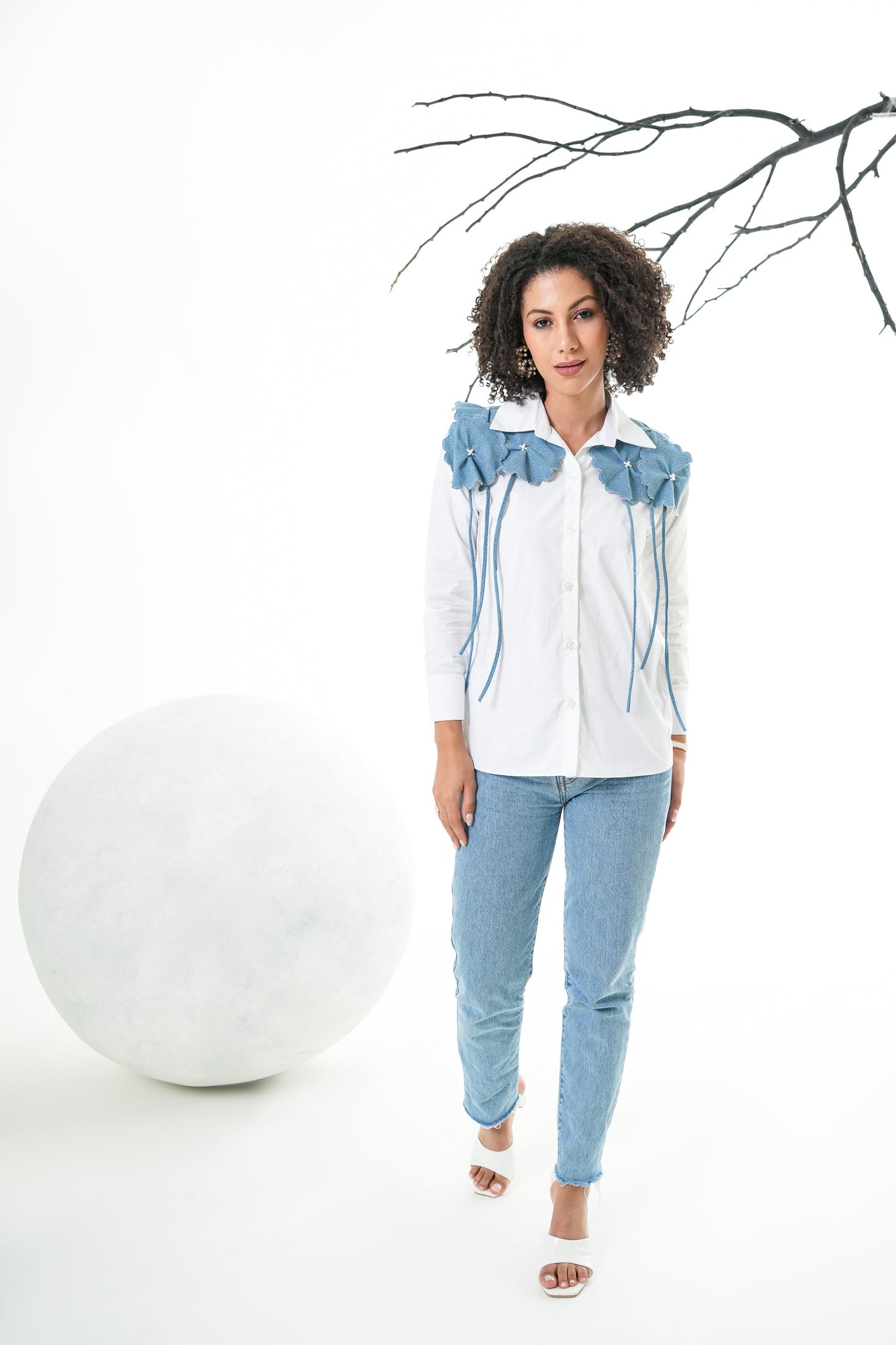 Denim Floral White Shirt