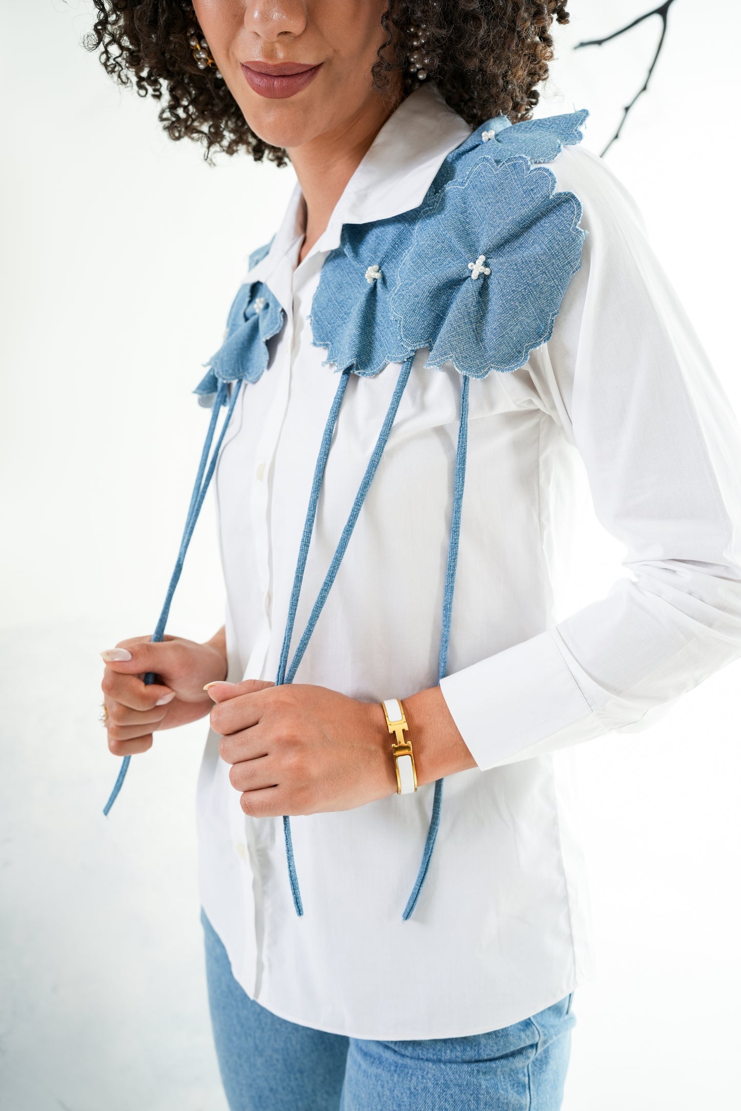 Denim Floral White Shirt