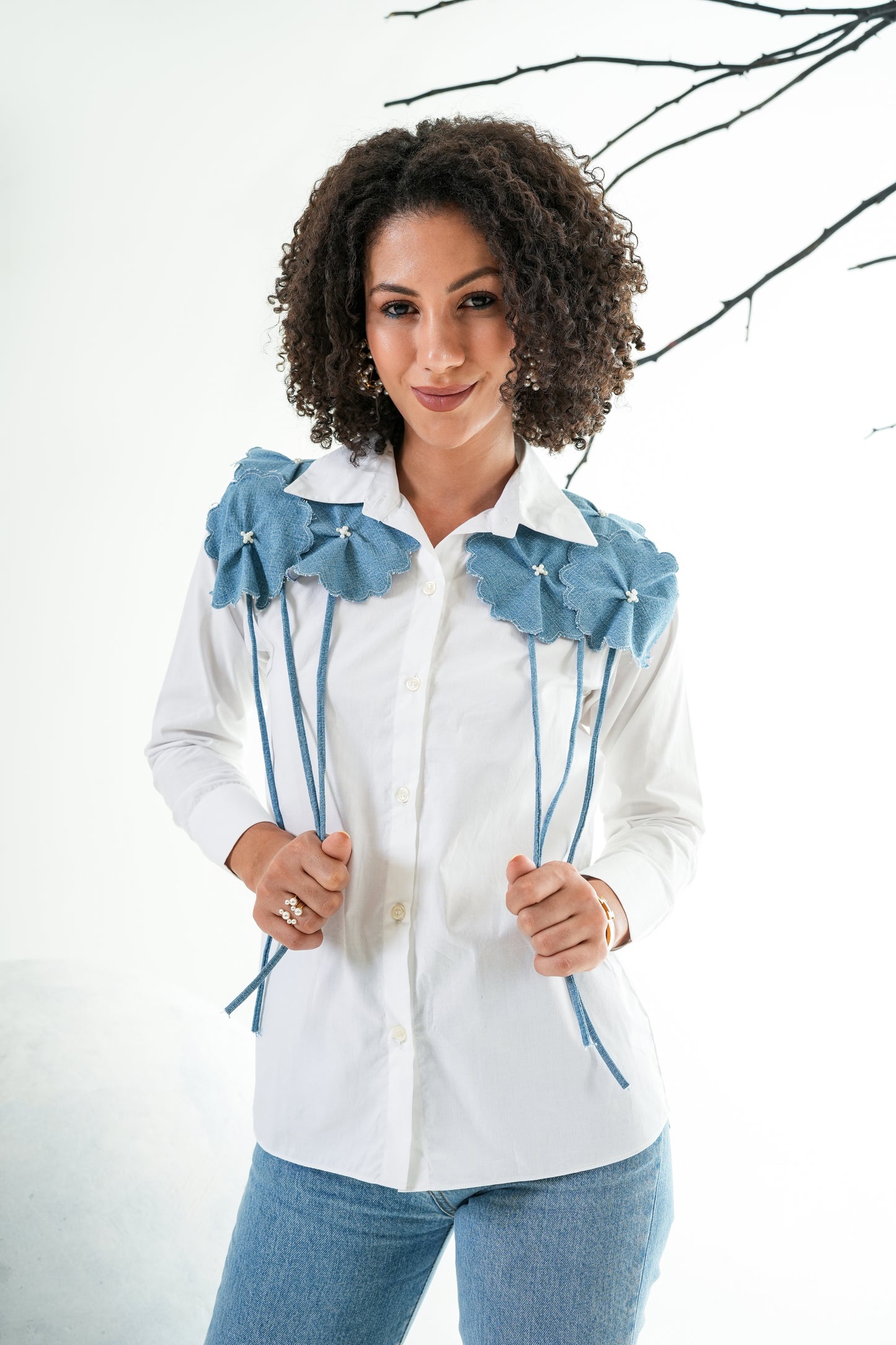Denim Floral White Shirt
