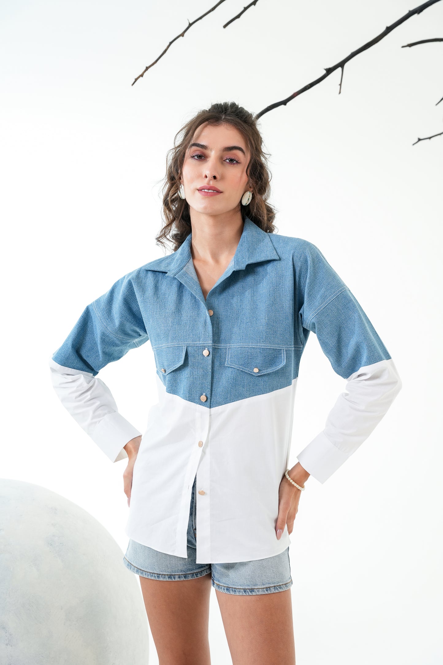 Half Denim Half White Shirt