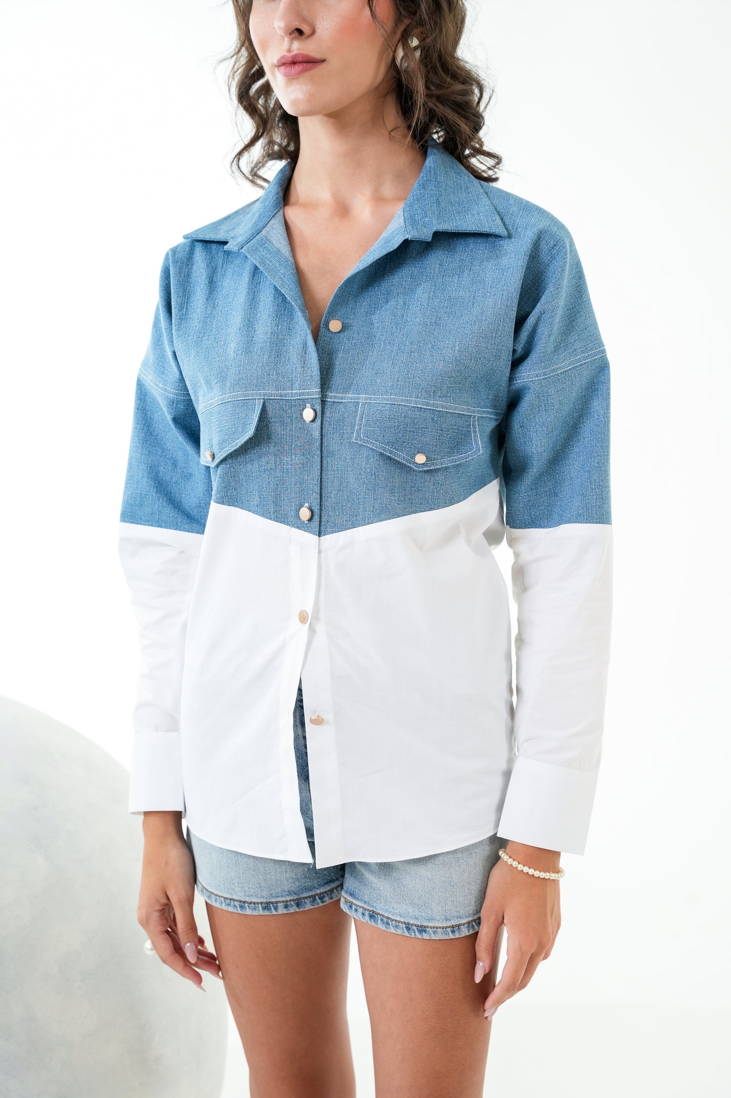 Half Denim Half White Shirt