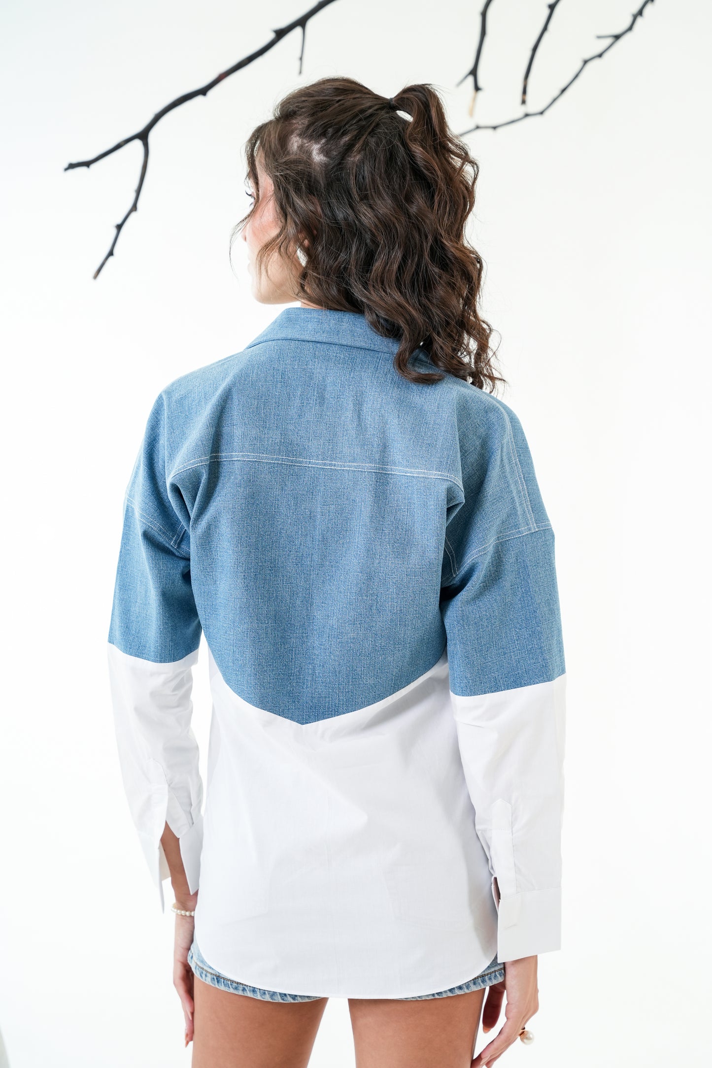 Half Denim Half White Shirt