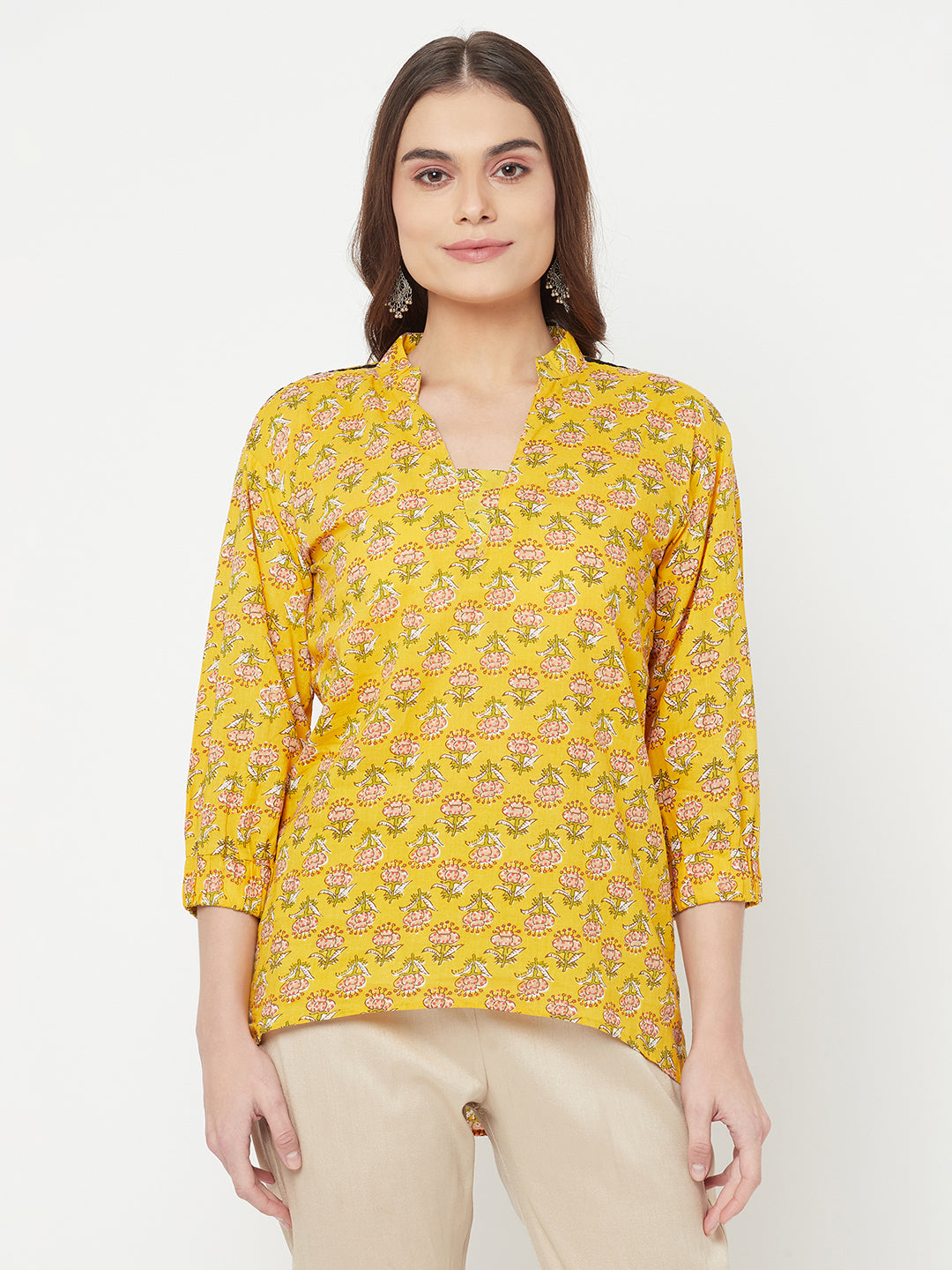 Surya- Blockprinted Yellow blouse with lace