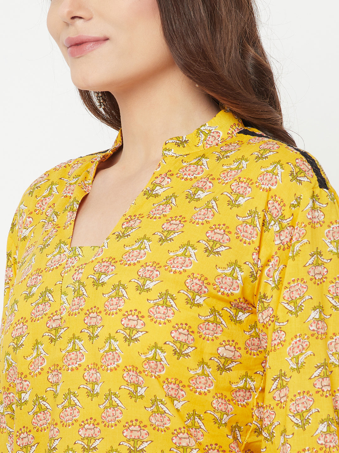 Surya- Blockprinted Yellow blouse with lace