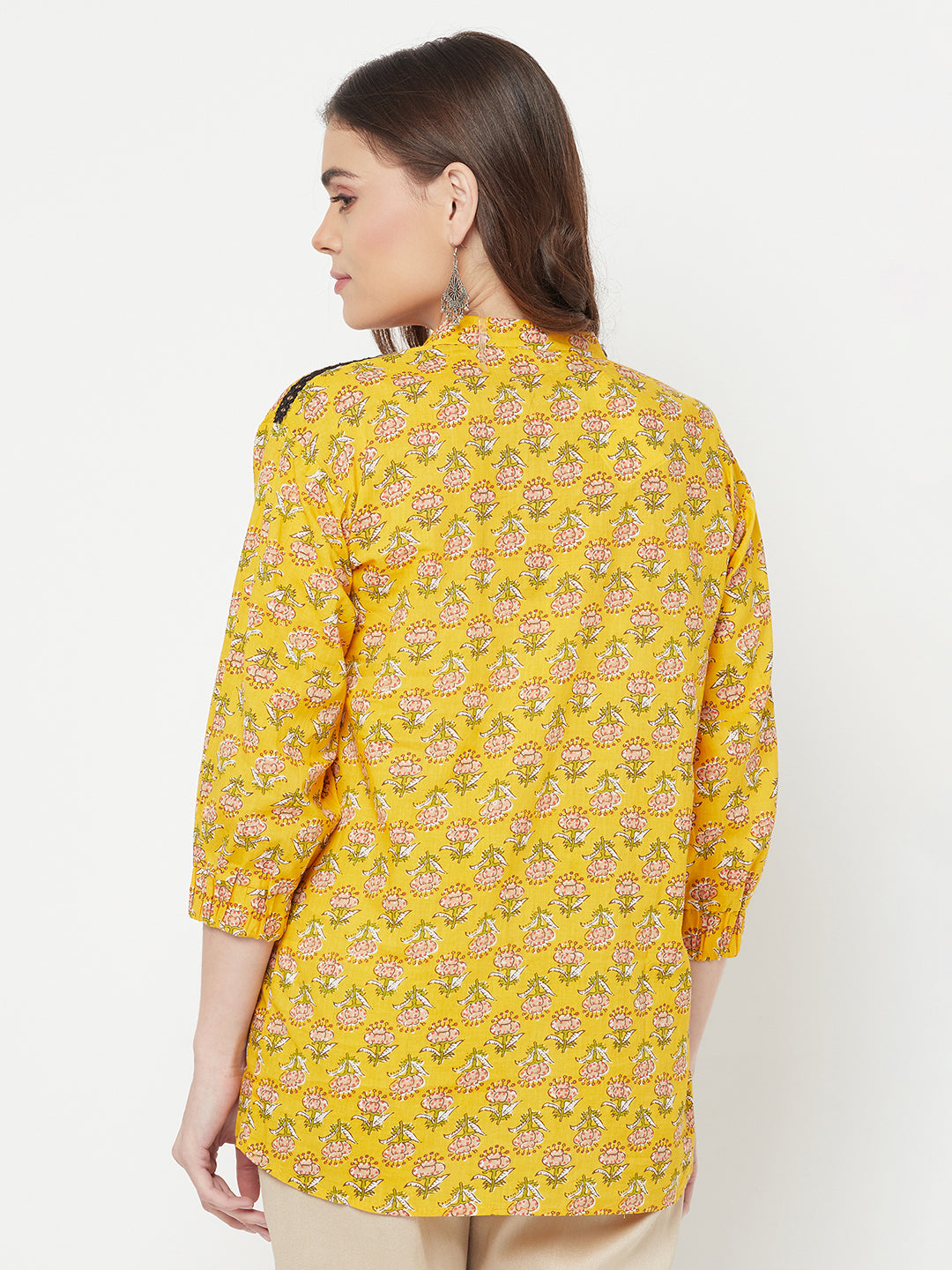 Surya- Blockprinted Yellow blouse with lace