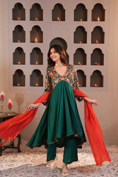 Sabz Chintz Anarkali Set With Dupatta