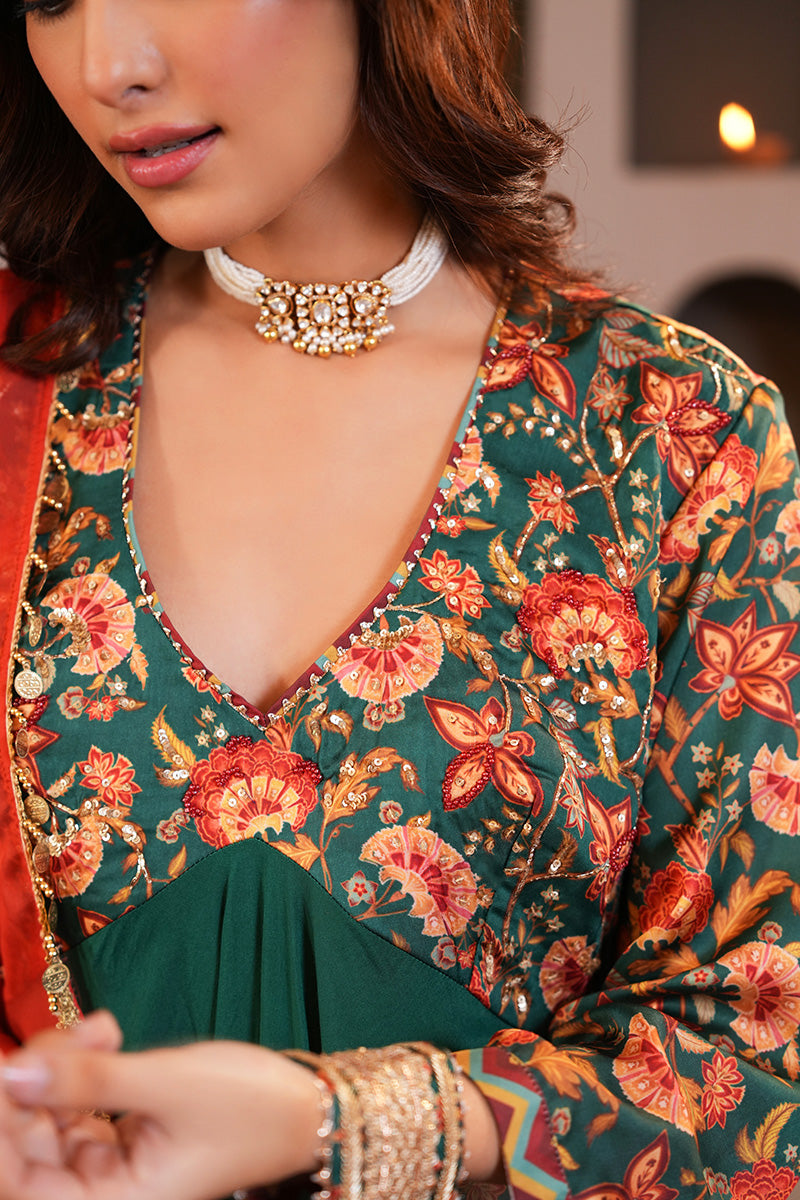 Sabz Chintz Anarkali Set With Dupatta