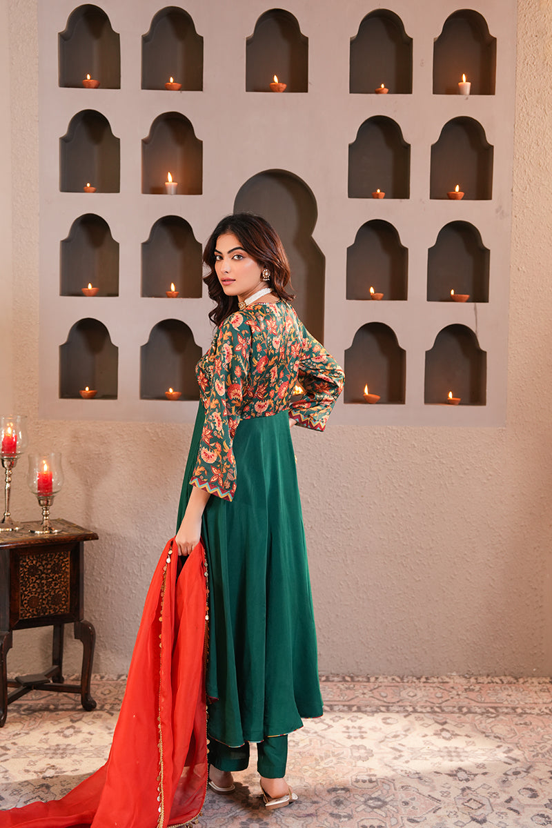 Sabz Chintz Anarkali Set With Dupatta