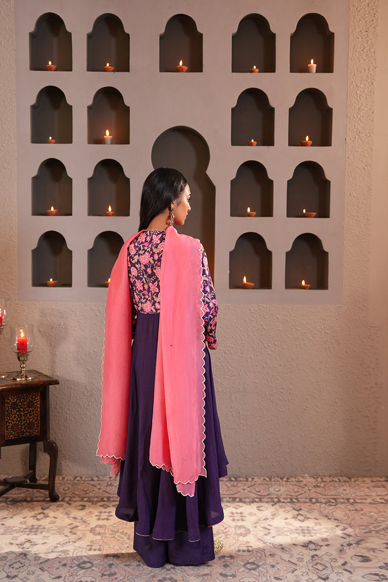 Banafshi Chintz Anarkali Set With Dupatta