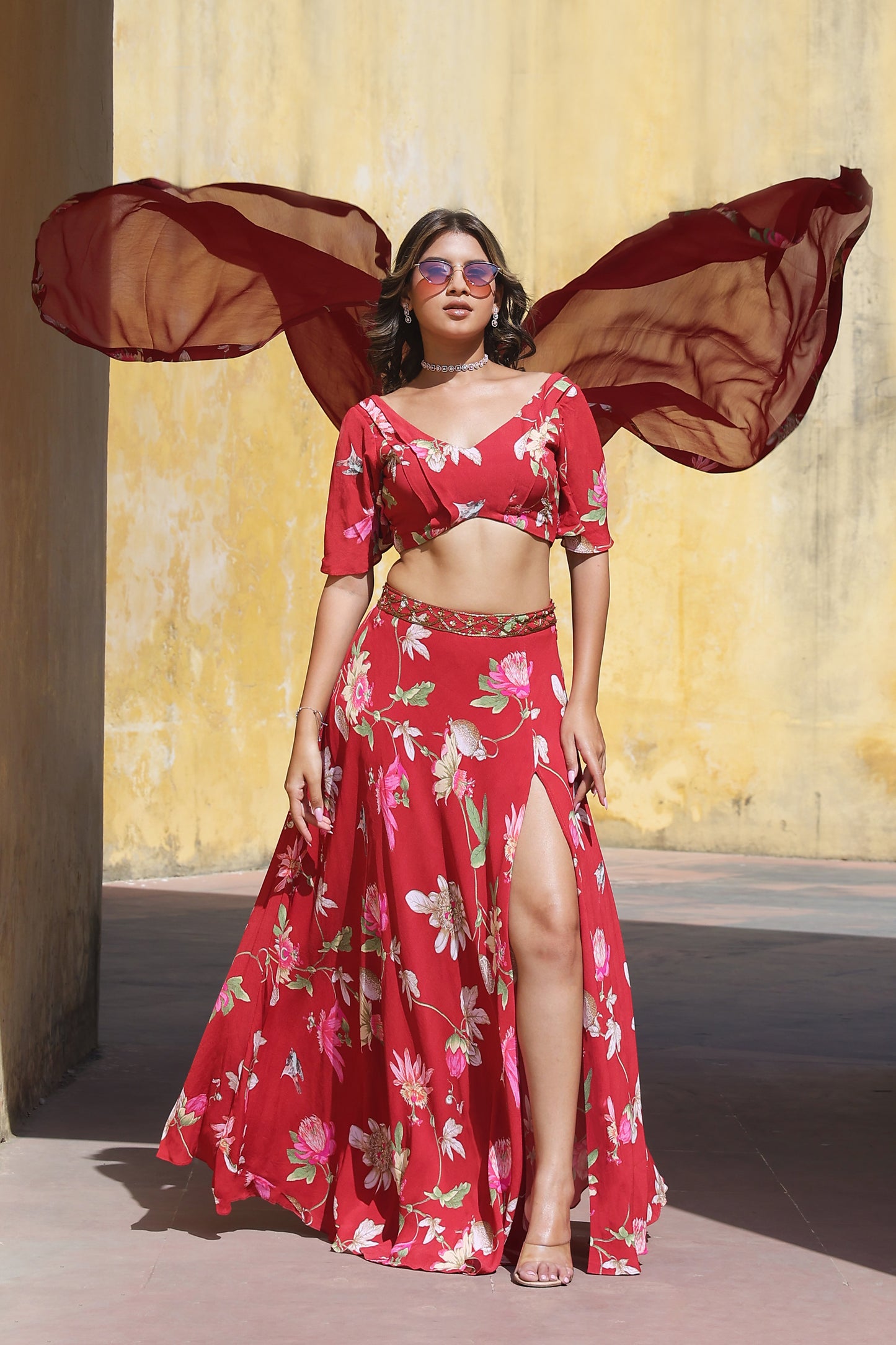 Side-slit lehenga set with dupatta