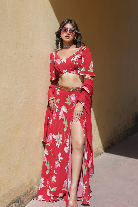 Side-slit lehenga set with dupatta