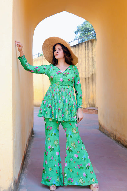 Floral printed suit with Organza dupatta.