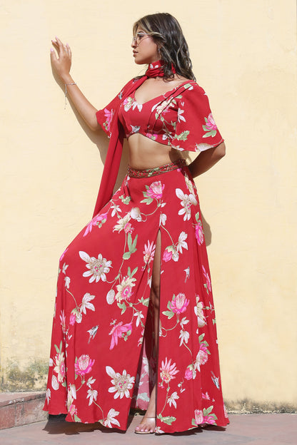 Side-slit lehenga set with dupatta