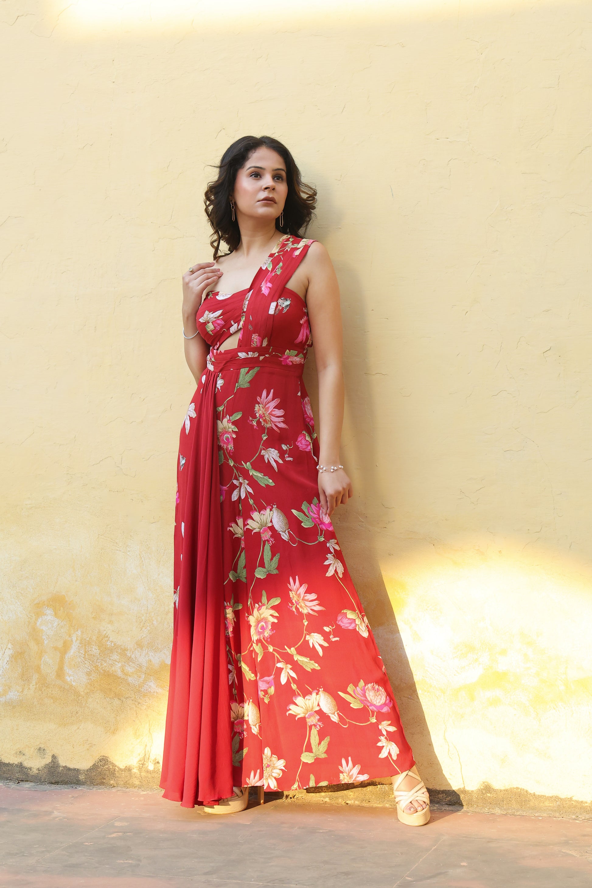 Buy One-shoulder pleated jumpsuit