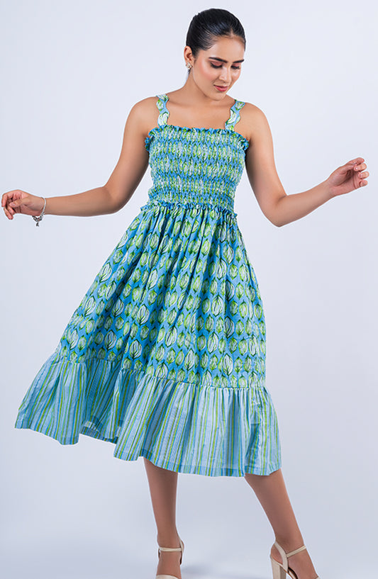 Bloom Bliss Long Dress (Blue)