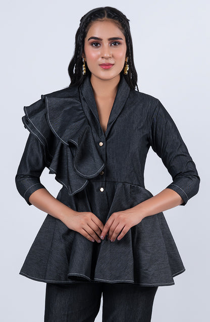 Frilly Denim Blouse