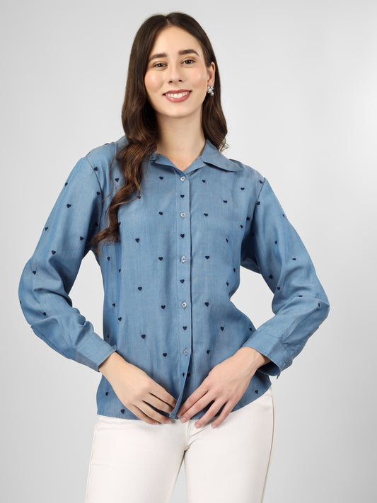 All hearts denim shirt with blue heart