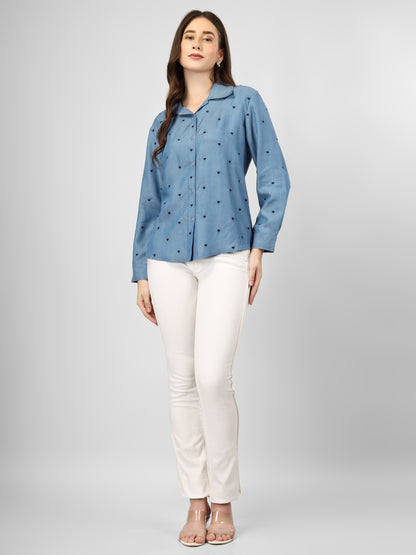 All hearts denim shirt with blue heart