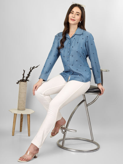 All hearts denim shirt with blue heart