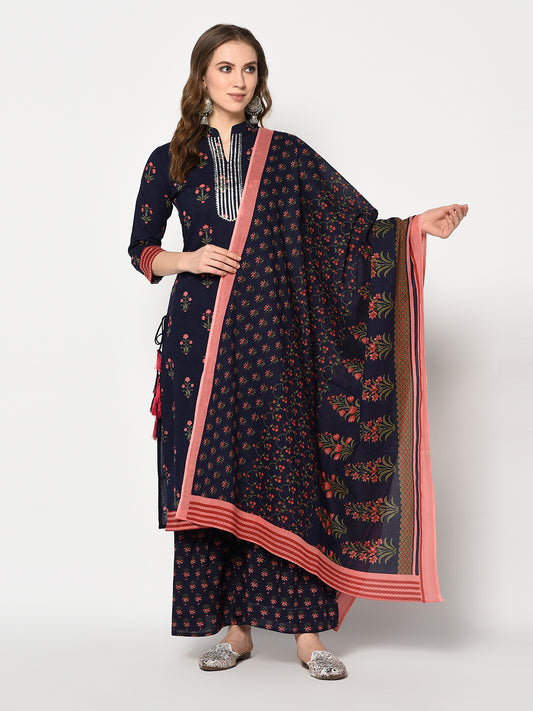 Blockprinted kurta with sharara | Blue