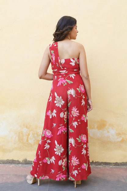One-shoulder pleated jumpsuit online
