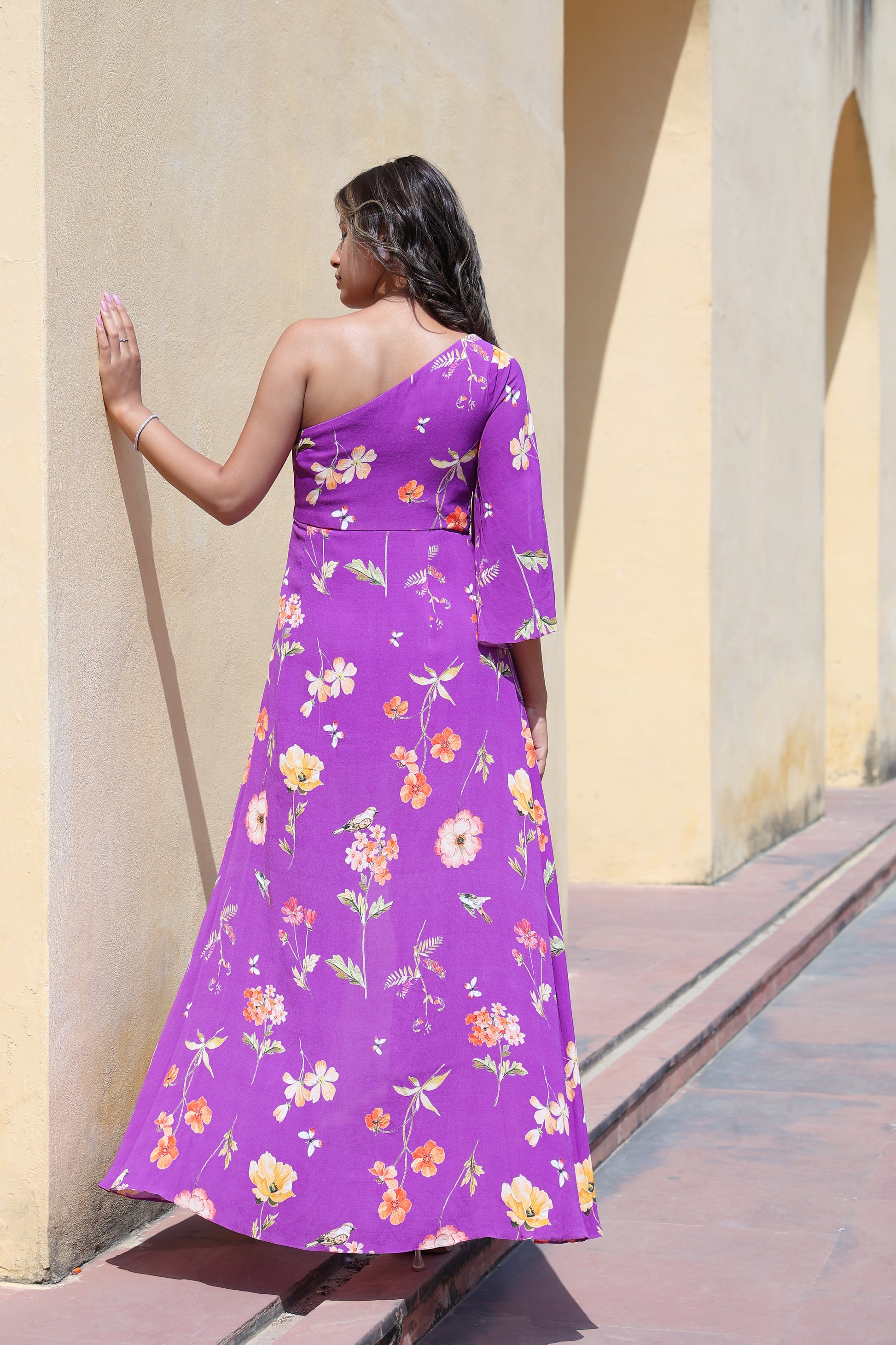 One-shoulder with center slit long dress online