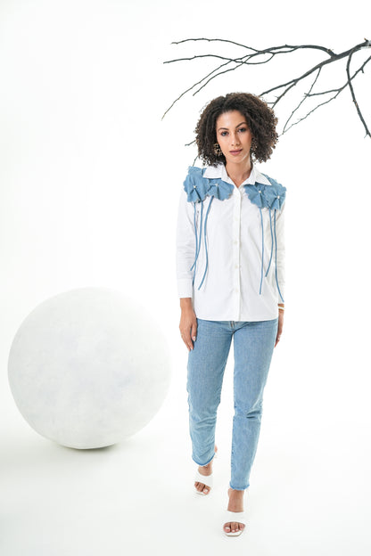 Denim Floral White Shirt