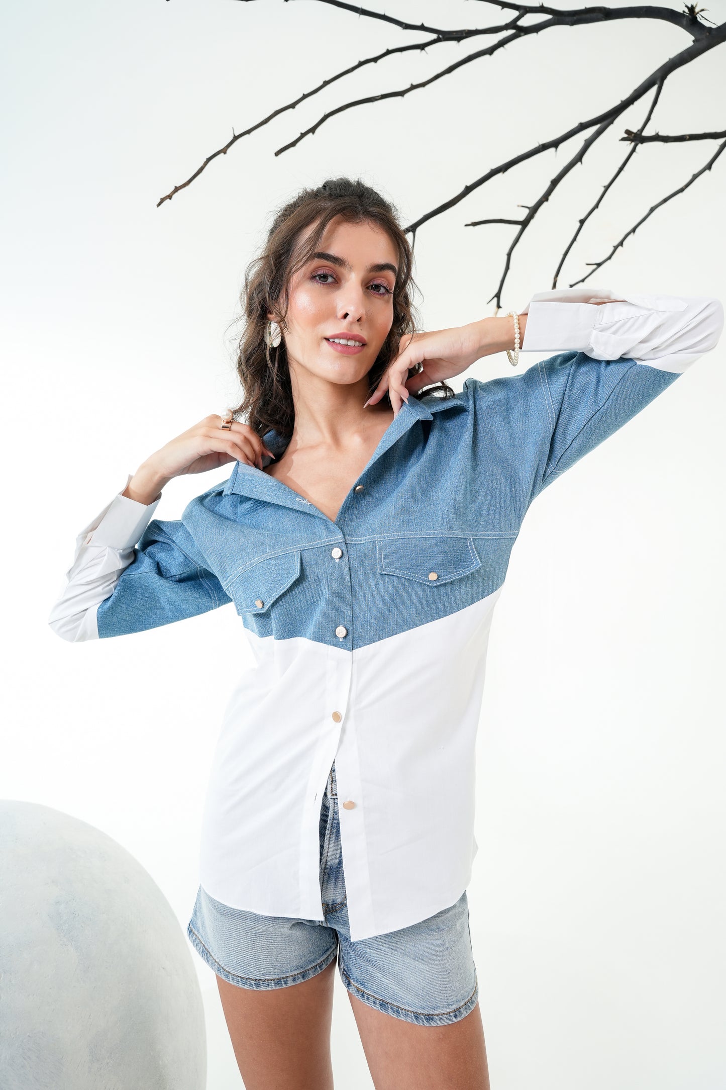 Half Denim Half White Shirt