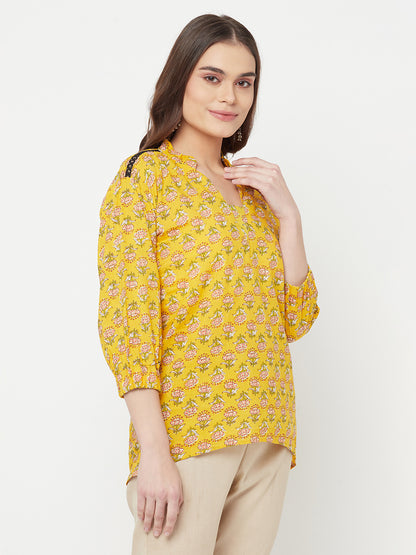 Surya- Blockprinted Yellow blouse with lace