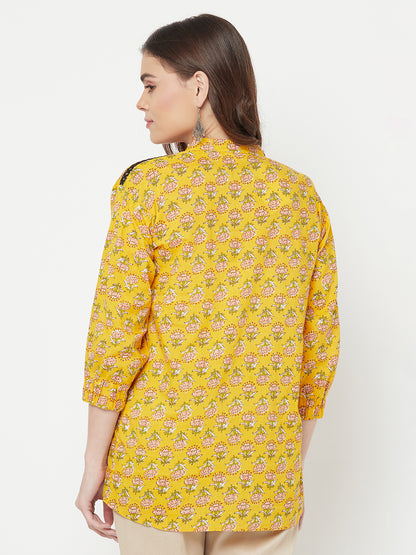 Surya- Blockprinted Yellow blouse with lace